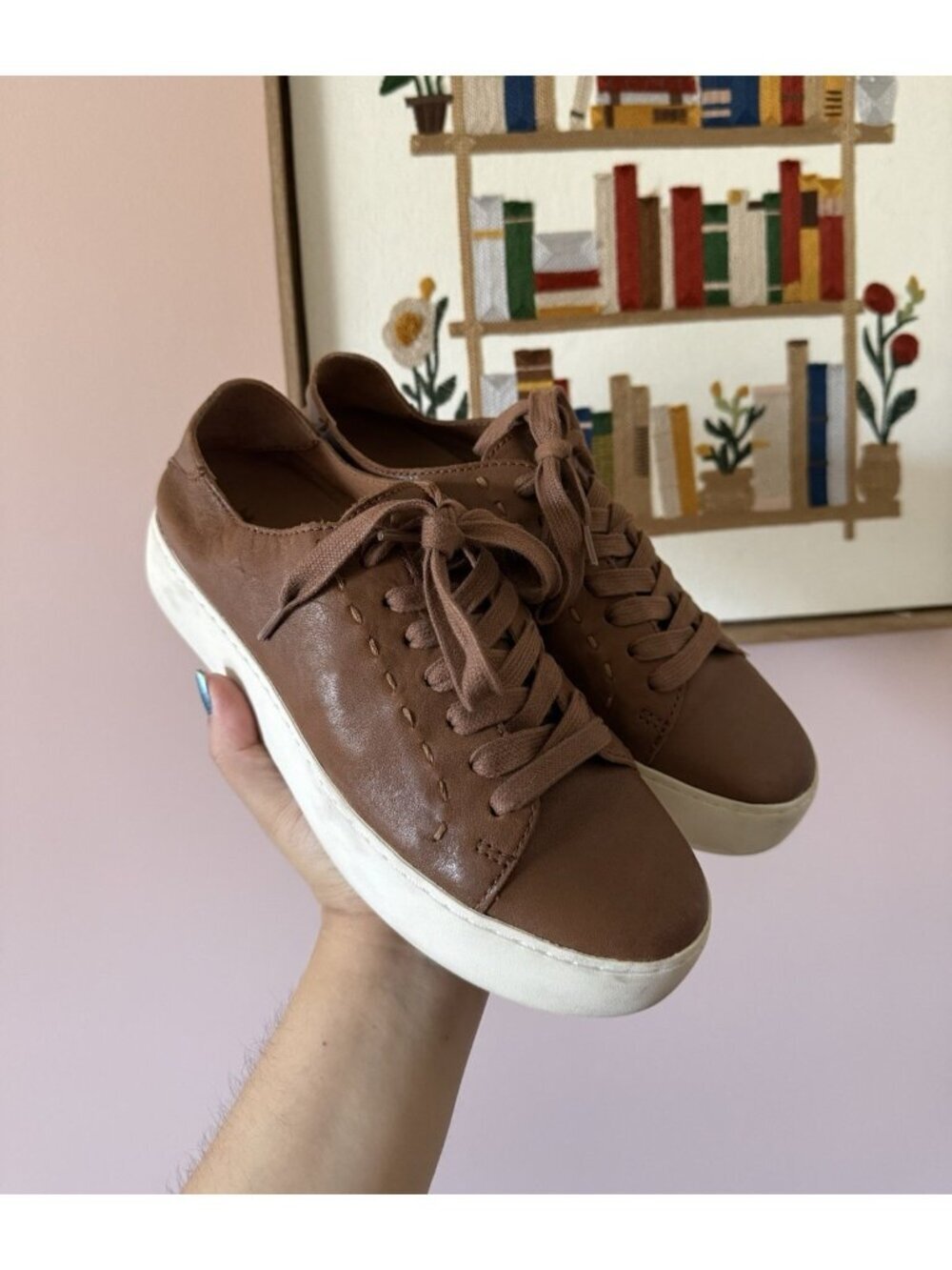 Frye Lena Low Lace Up Sneaker In Cognac Brown Leather Comfort Casual 7.5